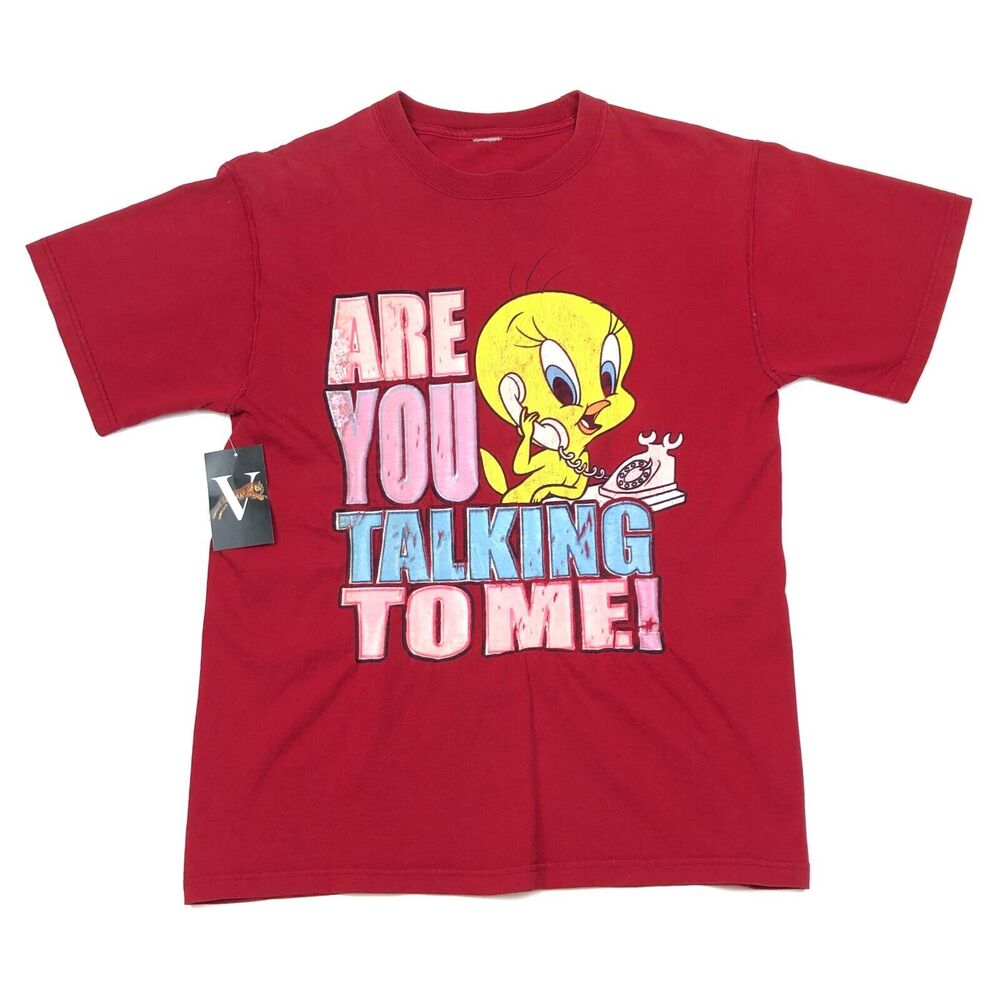 Vintage 90s Looney Tunes Tweety Are You Talking To Me Red Tee T Shirt Medium B1